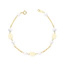 Pulsera Niña Oro 18K Flores Caladas y Perlas 17 cm