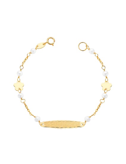 Pulsera Esclava Niña Oro 18K Flores y Perlas 14.5 cm | Joyería Parejo