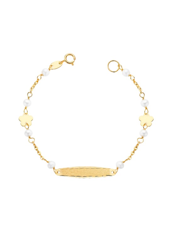 Pulsera Esclava Niña Oro 18K Flores y Perlas 14.5 cm | Joyería Parejo