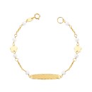 Pulsera Esclava Niña Oro 18K Flores y Perlas 14.5 cm