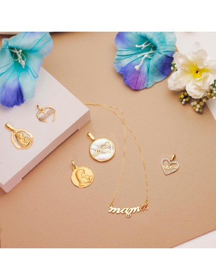Colgante Nácar Mama con Corazón 20 mm Oro 18K Mujer | Joyería Parejo