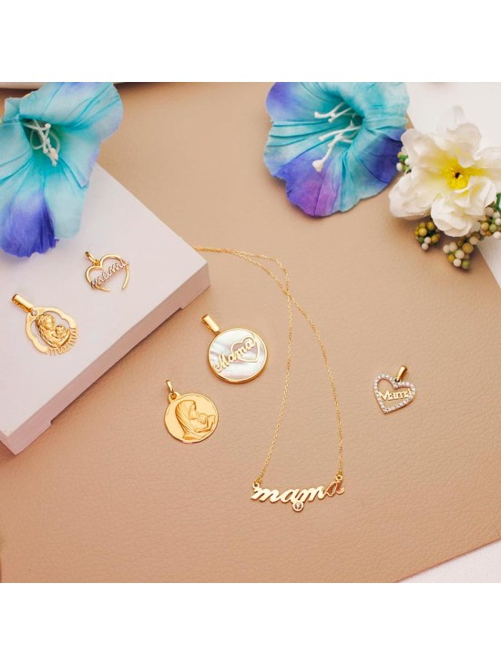 Colgante Nácar Mama con Corazón 20 mm Oro 18K Mujer | Joyería Parejo