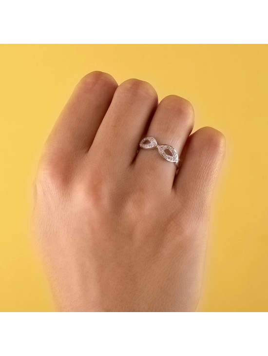 Anillo Sortija Calada Oro Blanco 18K 6 mm Circonitas | Joyería Parejo