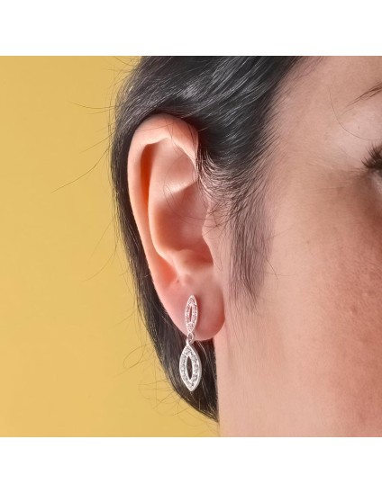 Pendientes Oro Blanco 18K Mujer 25x6 mm Circonitas | Joyería Parejo