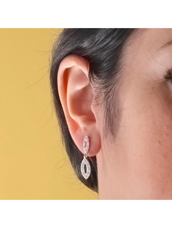 Pendientes Oro Blanco 18K Mujer 25x6 mm Circonitas | Joyería Parejo