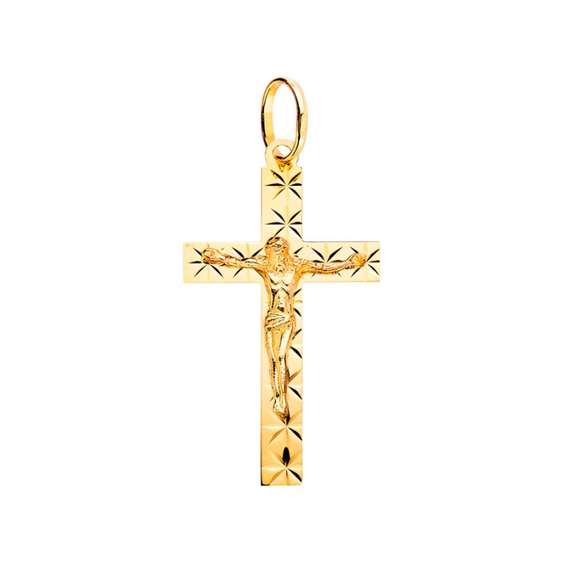 Cruz Oro 18K Tallada con Cristo 34x19 mm | Joyería Parejo