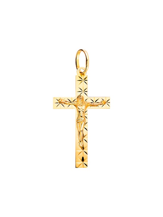 Cruz Oro 18K Tallada con Cristo 34x19 mm | Joyería Parejo