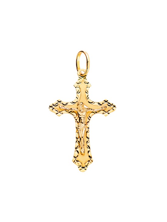 Cruz Oro 18K Tallada con Cristo 35x22 mm | Joyería Parejo