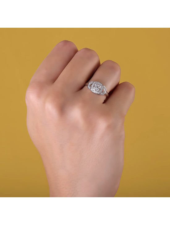 Anillo Sortija Oro Blanco 18K Motivo 9 mm Circonitas | Joyería Parejo