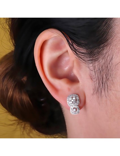 Pendientes Oro Blanco 18K Motivo 15x9 mm Circonitas | Joyería Parejo