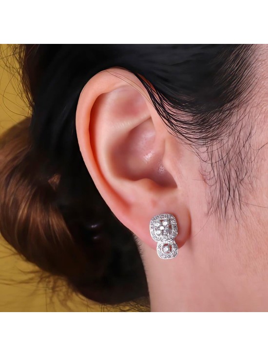 Pendientes Oro Blanco 18K Motivo 15x9 mm Circonitas | Joyería Parejo