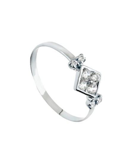 Anillo Sortija Oro Blanco 18K Rombo 7 mm Circonitas | Joyería Parejo
