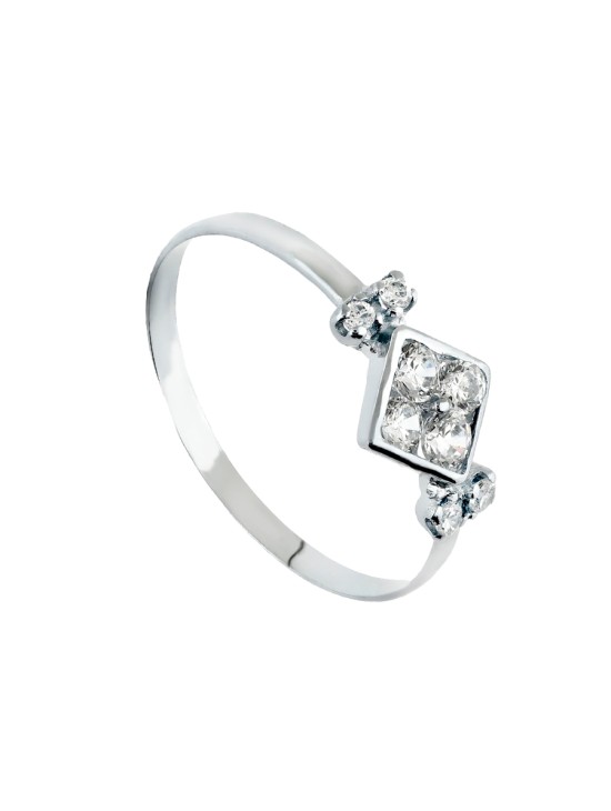 Anillo Sortija Oro Blanco 18K Rombo 7 mm Circonitas | Joyería Parejo