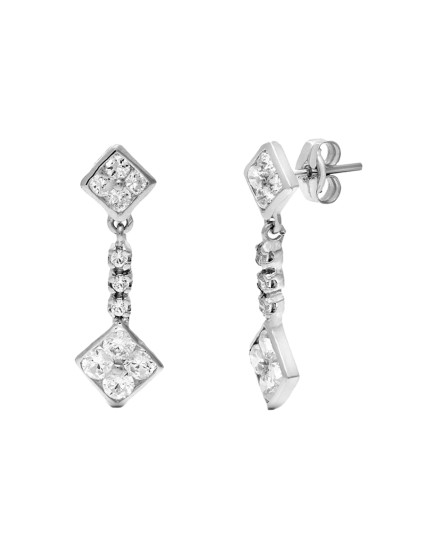Pendientes Oro Blanco 18K Doble Cuerpo Rombo 23x8  mm | Joyería Parejo