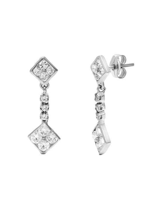 Pendientes Oro Blanco 18K Doble Cuerpo Rombo 23x8  mm | Joyería Parejo