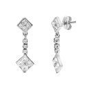 Pendientes Oro Blanco 18K Doble Cuerpo Rombo 23x8  mm con Circonitas