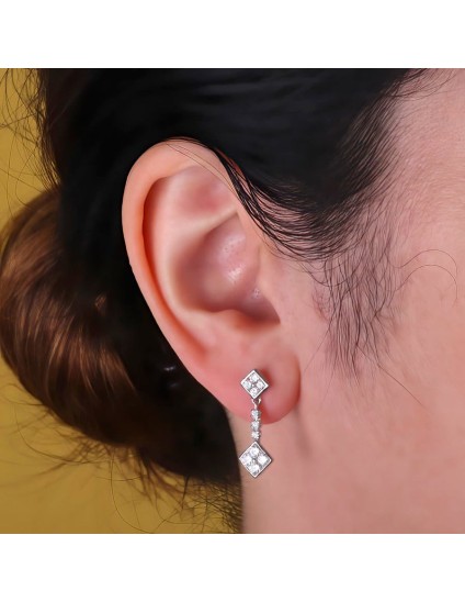 Pendientes Oro Blanco 18K Doble Cuerpo Rombo 23x8  mm | Joyería Parejo