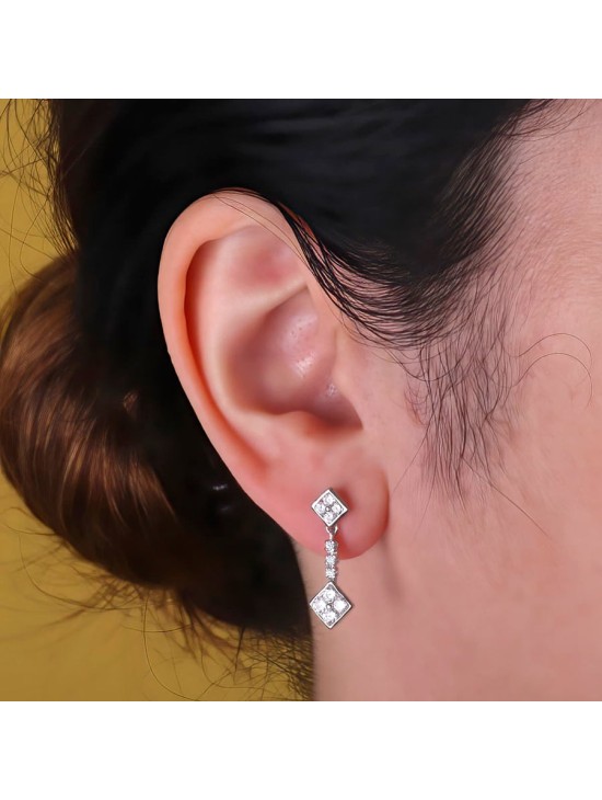 Pendientes Oro Blanco 18K Doble Cuerpo Rombo 23x8  mm | Joyería Parejo