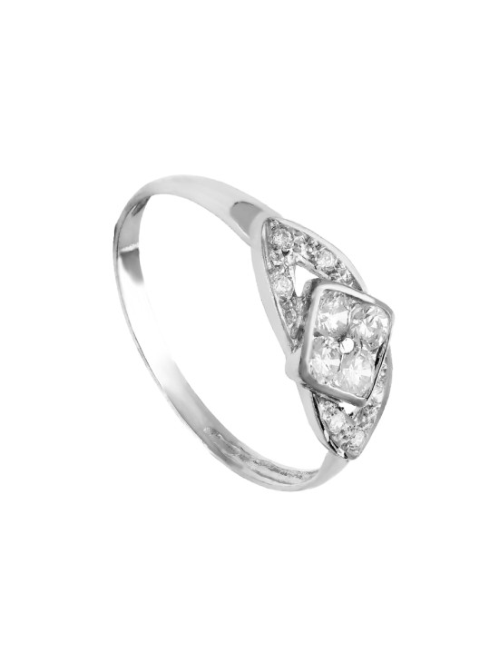 Anillo Sortija Oro Blanco 18K Rombo 7 mm Circonitas | Joyería Parejo