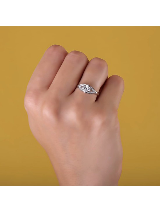 Anillo Sortija Oro Blanco 18K Rombo 7 mm Circonitas | Joyería Parejo