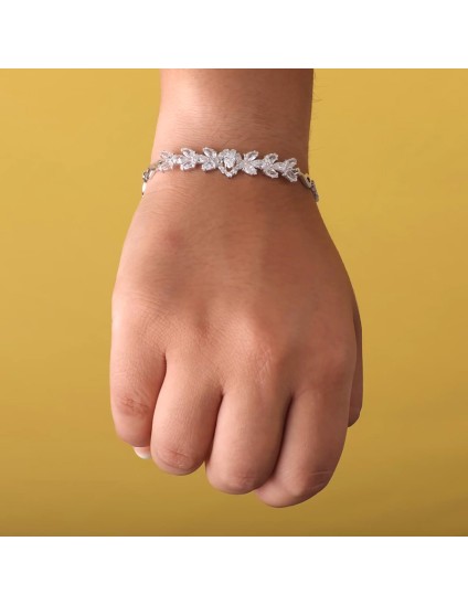 Pulsera Oro Blanco 18K 18.5 cm con Circonitas Pera | Joyería Parejo