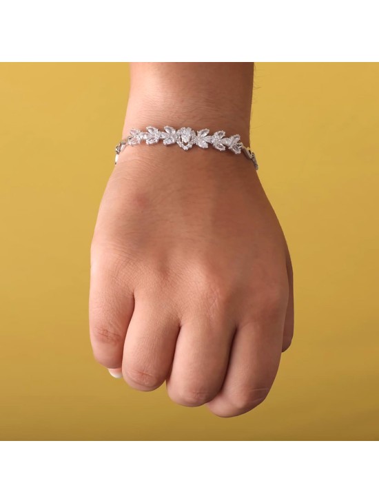 Pulsera Oro Blanco 18K 18.5 cm con Circonitas Pera | Joyería Parejo