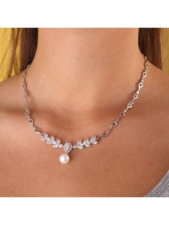 Gargantilla Oro Blanco 18K 45 cm Perla Cultivada | Joyería Parejo