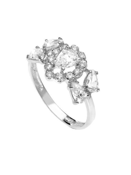 Anillo Sortija Oro Blanco 18K 11 mm Circonitas Pera | Joyería Parejo