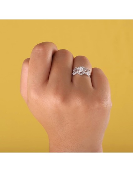 Anillo Sortija Oro Blanco 18K 11 mm Circonitas Pera | Joyería Parejo