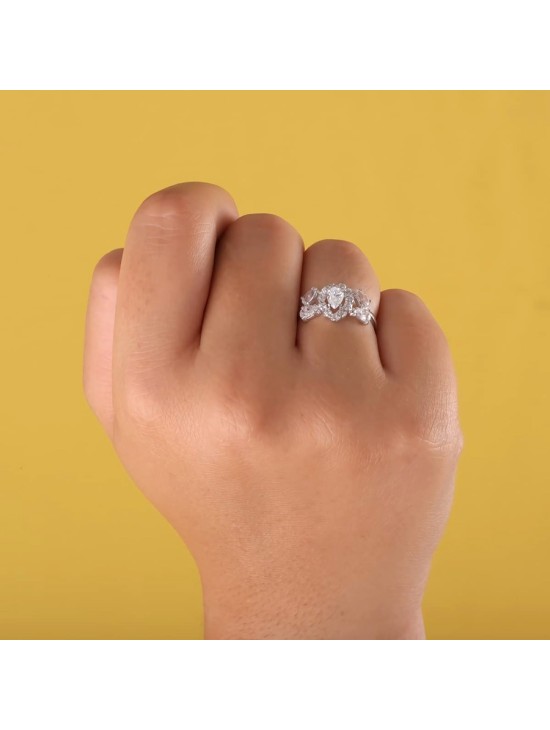 Anillo Sortija Oro Blanco 18K 11 mm Circonitas Pera | Joyería Parejo