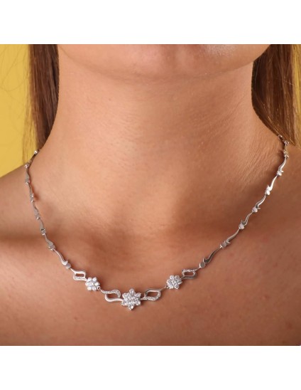 Gargantilla Oro Blanco 18K 45 cm Piña de Circonitas | Joyería Parejo