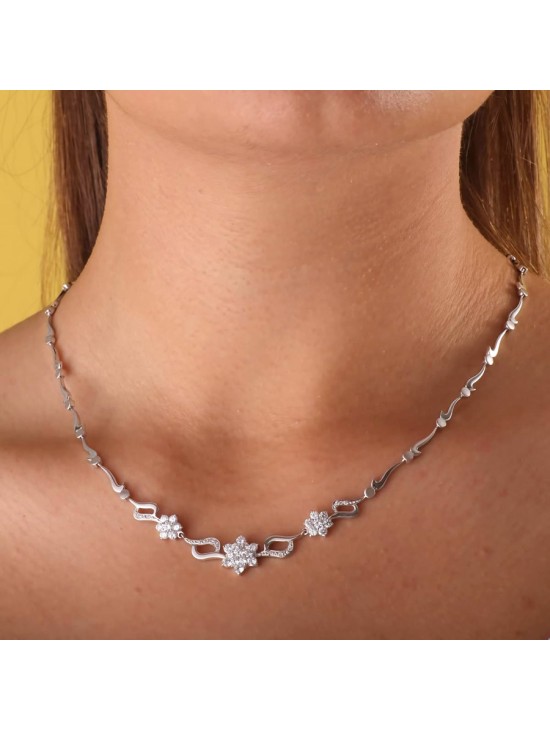 Gargantilla Oro Blanco 18K 45 cm Piña de Circonitas | Joyería Parejo
