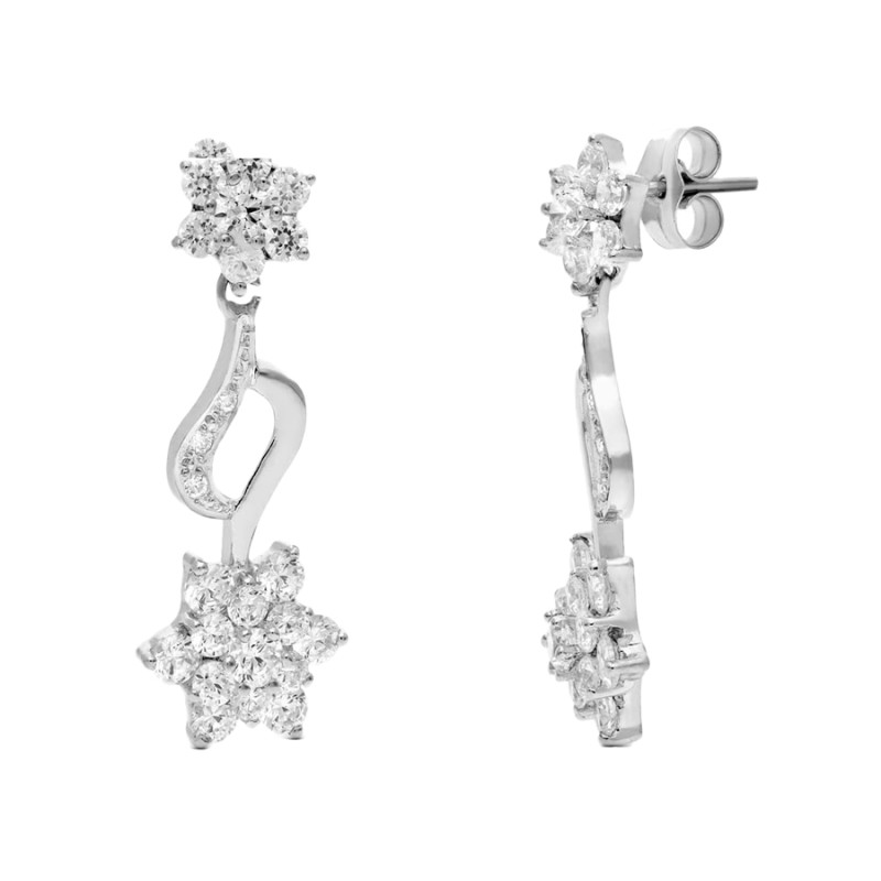 Pendientes Oro Blanco 18K  30x11 mm Piña Circonitas | Joyería Parejo