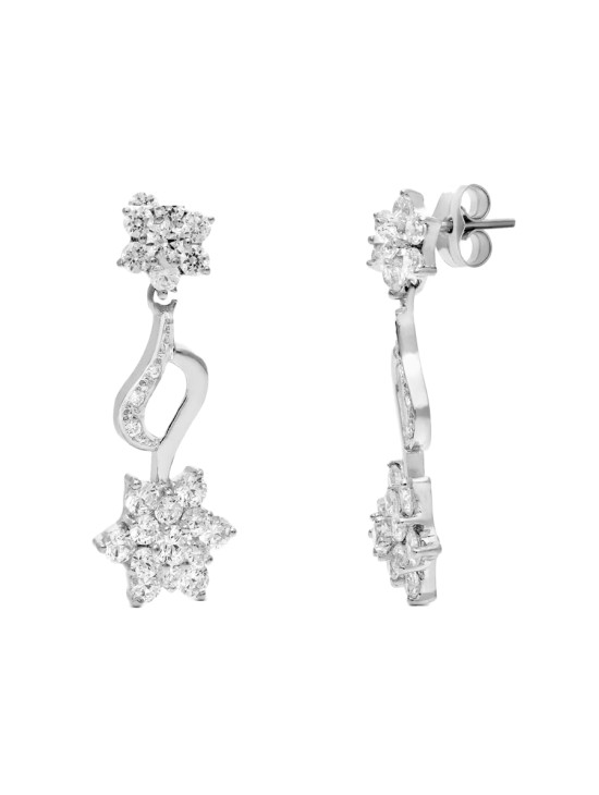 Pendientes Oro Blanco 18K  30x11 mm Piña Circonitas | Joyería Parejo