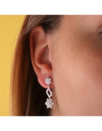 Pendientes Oro Blanco 18K  30x11 mm Piña Circonitas | Joyería Parejo