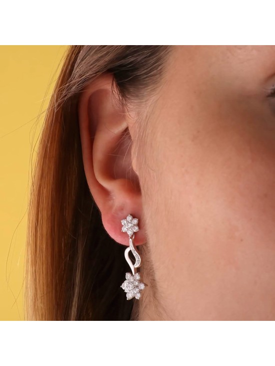 Pendientes Oro Blanco 18K  30x11 mm Piña Circonitas | Joyería Parejo