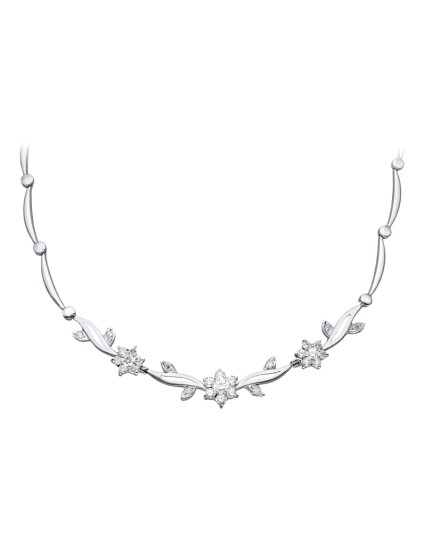 Gargantilla Oro Blanco 18K  45 cm Flores Circonitas | Joyería Parejo