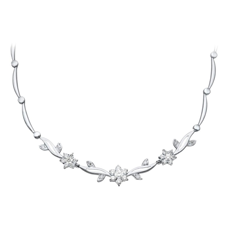 Gargantilla Oro Blanco 18K  45 cm Flores Circonitas | Joyería Parejo