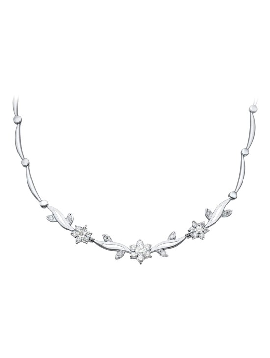 Gargantilla Oro Blanco 18K  45 cm Flores Circonitas | Joyería Parejo