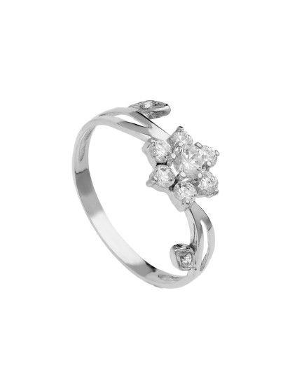 Anillo Sortija Oro Blanco 18K Flor 10 mm Circonitas | Joyería Parejo