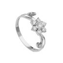 Anillo Sortija Oro Blanco 18K Flor 10 mm Circonitas