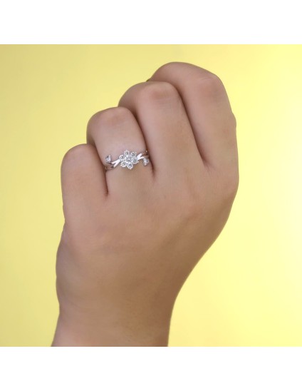 Anillo Sortija Oro Blanco 18K Flor 10 mm Circonitas | Joyería Parejo