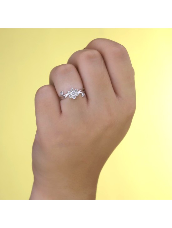 Anillo Sortija Oro Blanco 18K Flor 10 mm Circonitas | Joyería Parejo