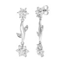 Pendientes Oro Blanco 18K 30x9 mm Flor Circonitas
