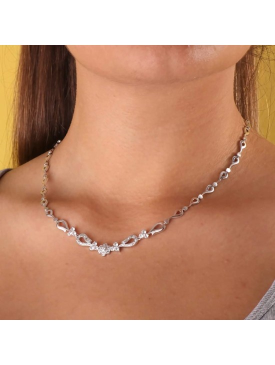 Gargantilla Oro Blanco 18K Articulado 42 cm Circonita | Joyería Parejo