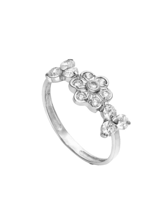 Anillo Sortija Oro Blanco 18K Flor 7 mm Circonitas | Joyería Parejo