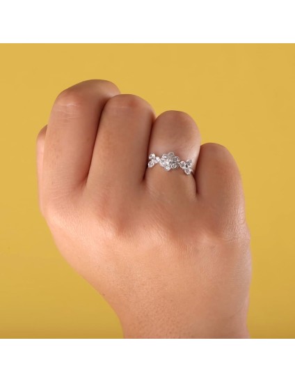 Anillo Sortija Oro Blanco 18K Flor 7 mm Circonitas | Joyería Parejo