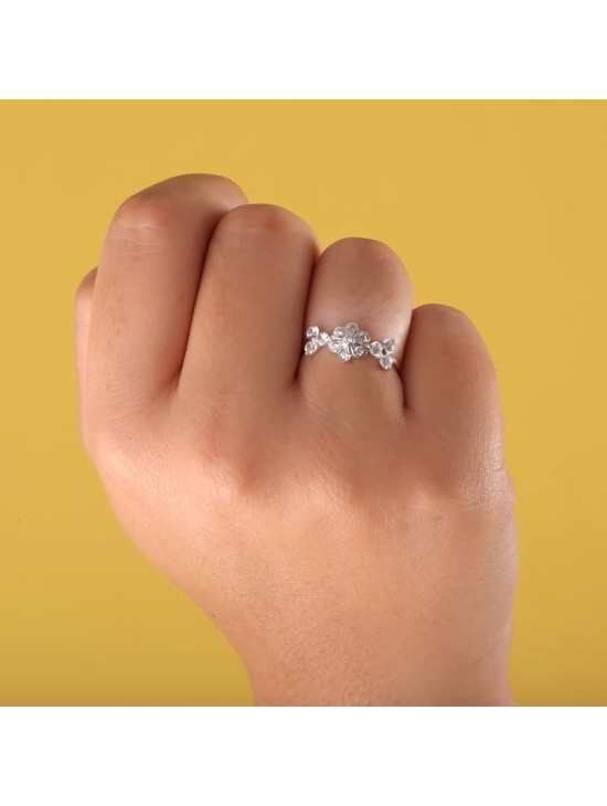Anillo Sortija Oro Blanco 18K Flor 7 mm Circonitas | Joyería Parejo