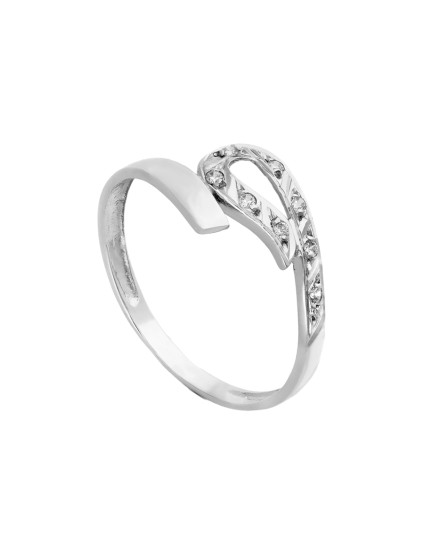 Anillo Sortija Oro Blanco 18K Cruzada con Circonitas | Joyería Parejo