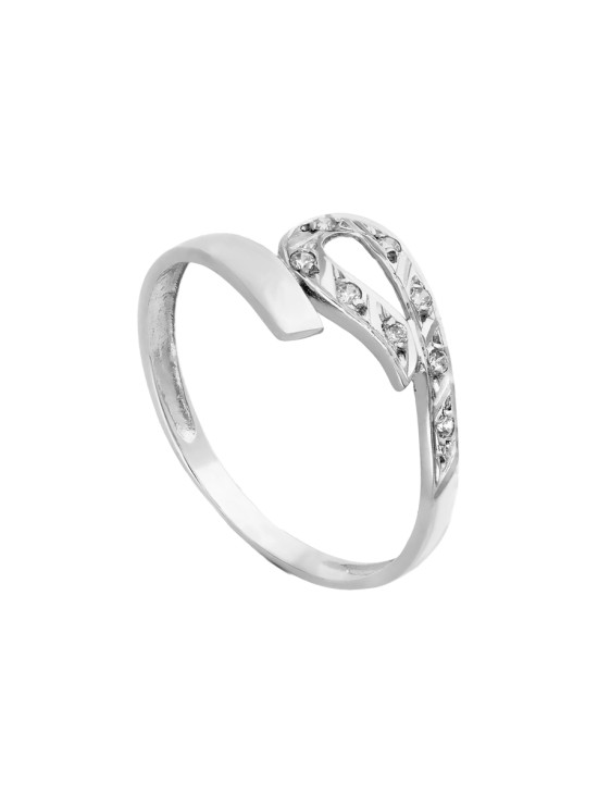 Anillo Sortija Oro Blanco 18K Cruzada con Circonitas | Joyería Parejo